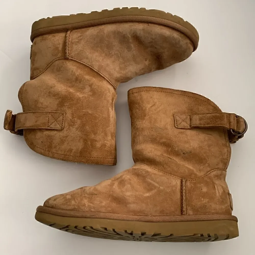 UGG Remora chestnut suede leather ankle boots shearling wool lined size 6